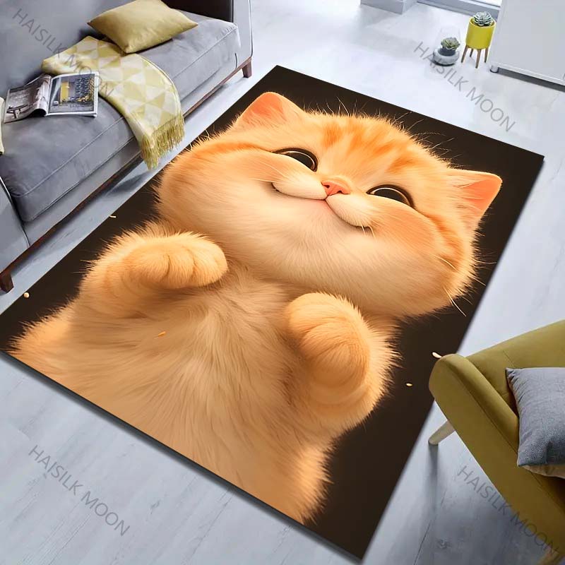 Multisize Happy Cat Pattern Carpet for Bedroom Living Room Bedside Sofa Floor Mat Modern Home Decor Area Rugged Luxury Gift