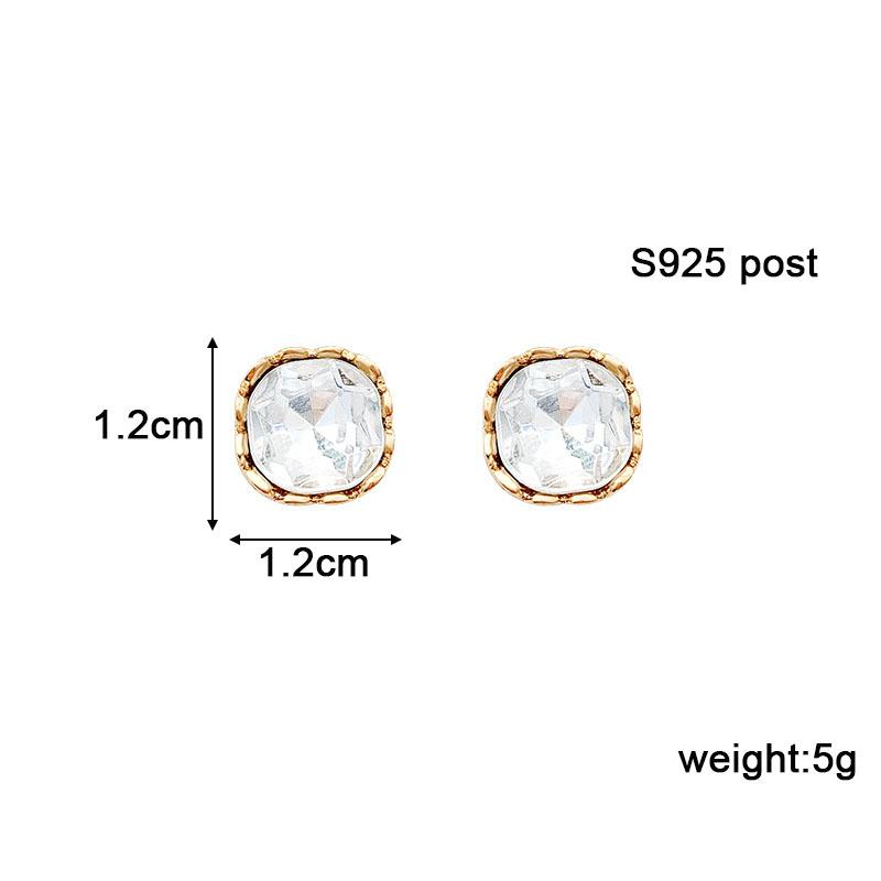 Transparent Crystal Square Stud Earrings for Women Luxury Sweet Small Earrings Gold Metal Side Korean New Fashion Earring