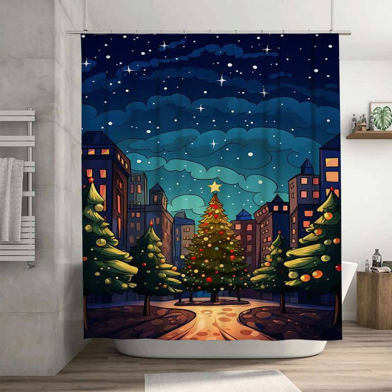

Tuniu Charming Winter Village Holiday Shower Curtain Festive Christmas Townscape Backdrop Waterproof Decor W60H190(CM)-1 Pcs