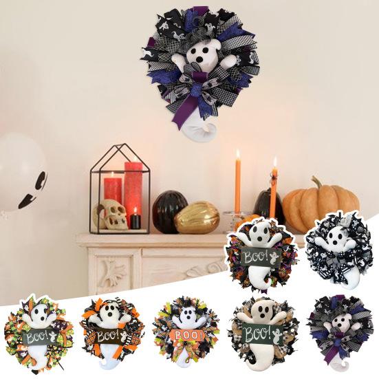 

Венок с привидениями на Хэллоуин, настенная белая гирлянда с привидениями, украшение для дома и улицы на Хэллоуин для жуткого вида C