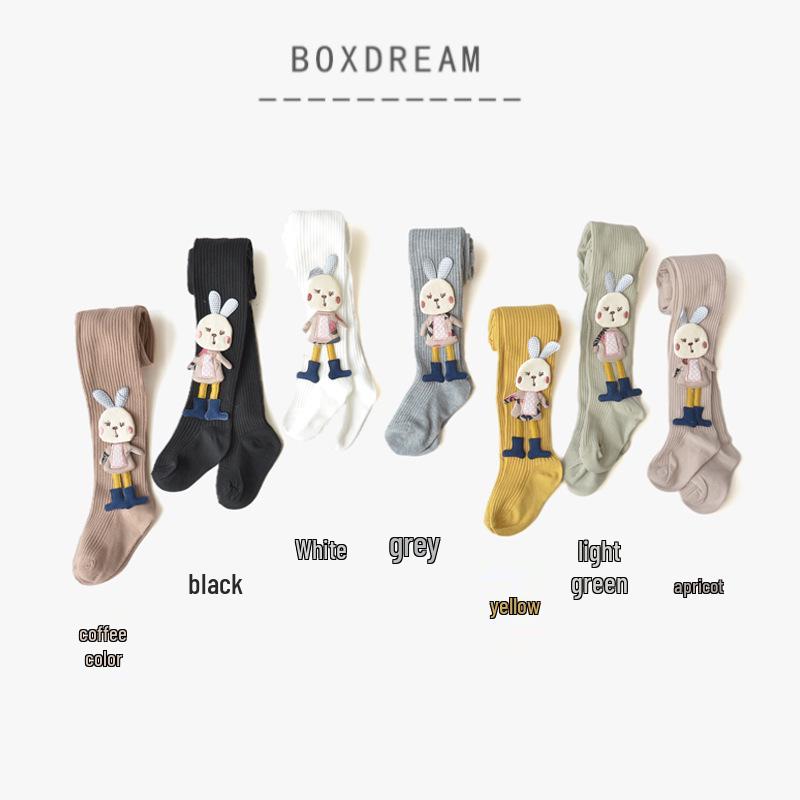 Spring & Autumn Girls' Cartoon Rabbit Knit Leggings - Breathable, Footed Tights