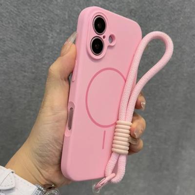 Original Candy Liquid Silicone Magsafe Case for iPhone 17 16 15 14 13 12 Pro Max Soft Shockproof Magnetic Lanyard Strap Cover