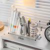 Large-Capacity Transparent Acrylic Pen Holder with Compartments for Office Stationery