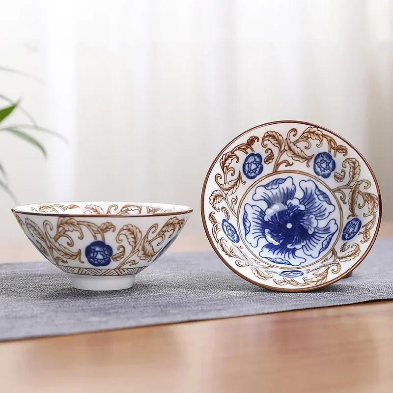 1PCS Blue and White Porcelain Cone Teacup Anti Scaling Hand-Painted Ceramic Tea Bowl Travel Meditation Cup Chinese Tea set 70ml