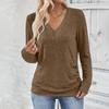 Women's Casual Fashion Solid Color V-Neck Long Sleeve Button Top