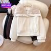 Lamb Wool PU Leather Solid Color Jacket  Korean Version of Down Cotton Thick Loose Cotton Jacket