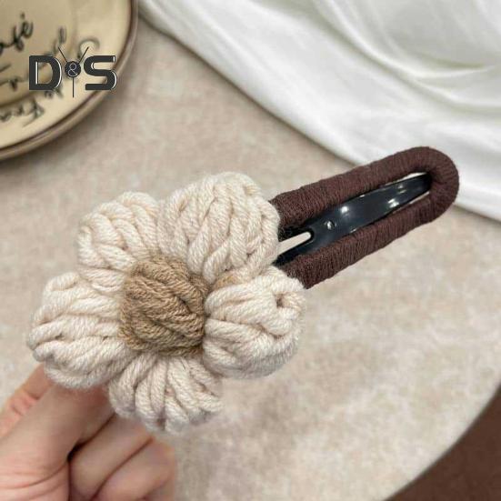 Women Hair Clip Hand-Woven Knitting Flower Decor Hair Pin with Soft Yarn Multi-Purpose Hairpin Hair Accessories