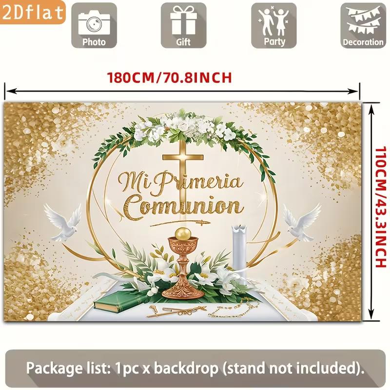 2D Mi Primera Comunion Celebration Background, Chalice & Dove Decor