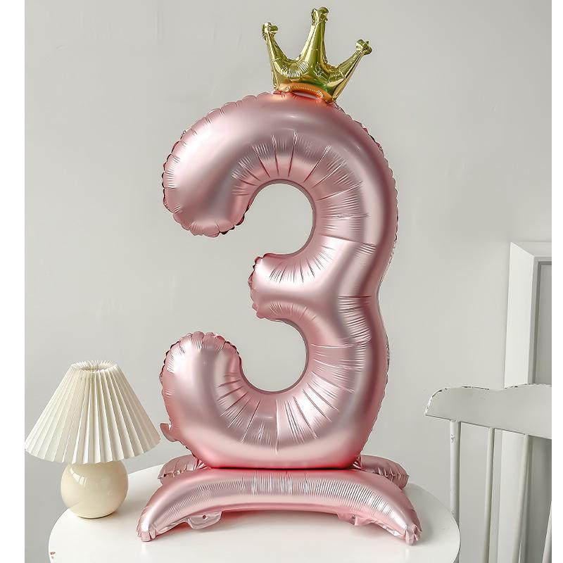 42" Aluminum Foil Number Balloon with Crown Stand for Kids' First Birthday Party Decorations