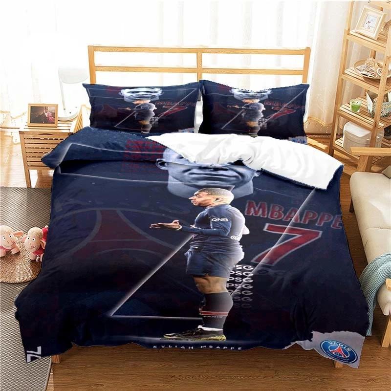 3PCS Football Star Bedding Set Printed Duvet Cover Comfortable Breathable Luxury Cotton Quilt Pillowcase Single King Queen