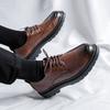 Men's round head leather shoes Korean version trend lace-up casual shoes formal business men's shoes youth wedding shoes 5692-R