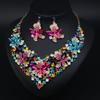 2026 Luxury European and American Color Flower Artificial Crystal Necklace Earrings Set Women's Dinner Dress Party Accessories