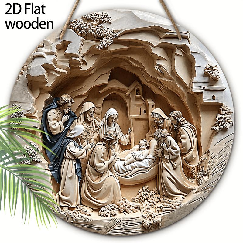 

5 шт. Деревянная вывеска с изображением рождественской сцены - 2D плоская круглая 7,87 дюйма Рождественский настенный декор, универсальное праздничное подвесное украшение для дома, сада и праздничной вечеринки 5pcs