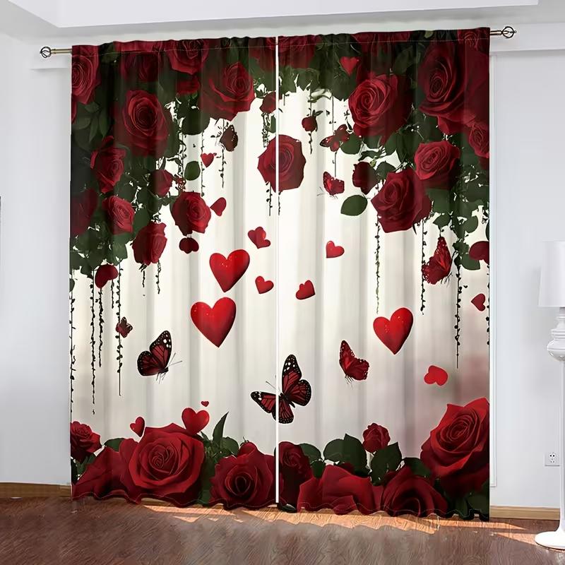 Modern Heart Rose Curtains Minimalist Style Suitable Bedrooms Living Rooms Decorative Curtain With Rod Pocket Polyester Perfect For Area