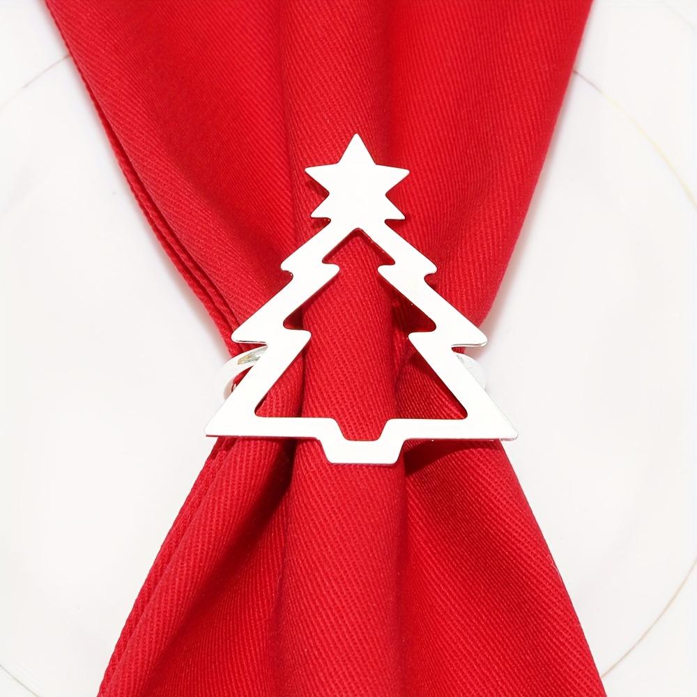 Minimalist Hollow Christmas Tree Napkin Rings, Festive Table Decor Metal Napkin Holders In Golden Silvery, Holiday Tableware