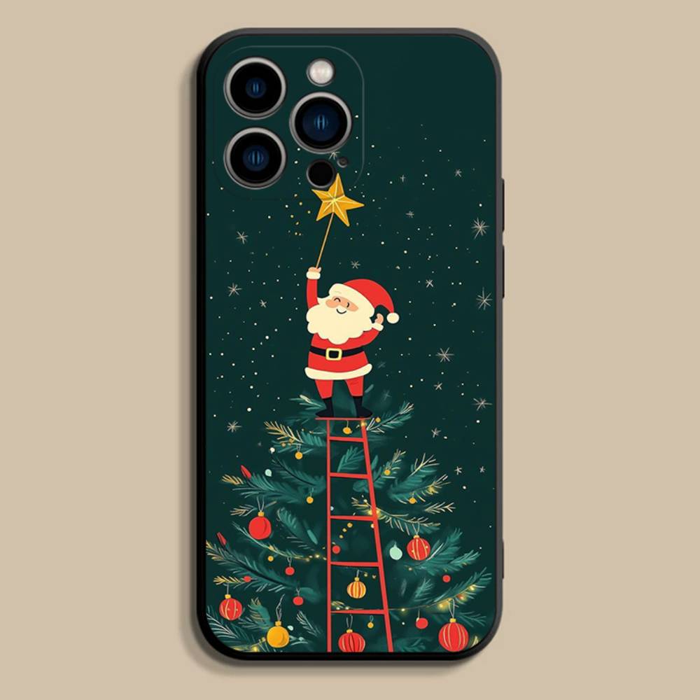 Christmas Santa Claus Phone Case For iPhone 17,16,15,14,13,12,Pro,Max,Plus,E,SE4,Air,Mini Black Soft Cover