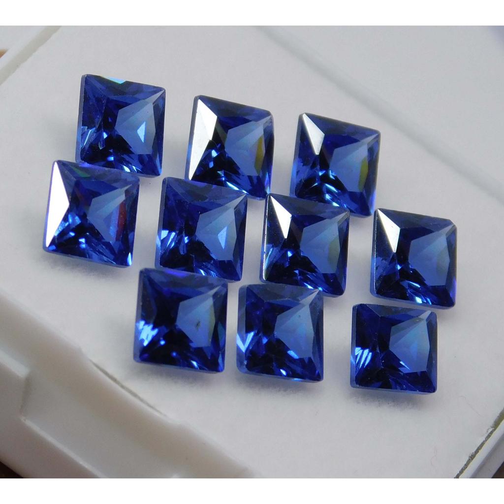Blue Sapphire Square Cut 10 PCS 7x5 mm Natural CERTIFIED Loose Gemstone Lot MULTTIQ134