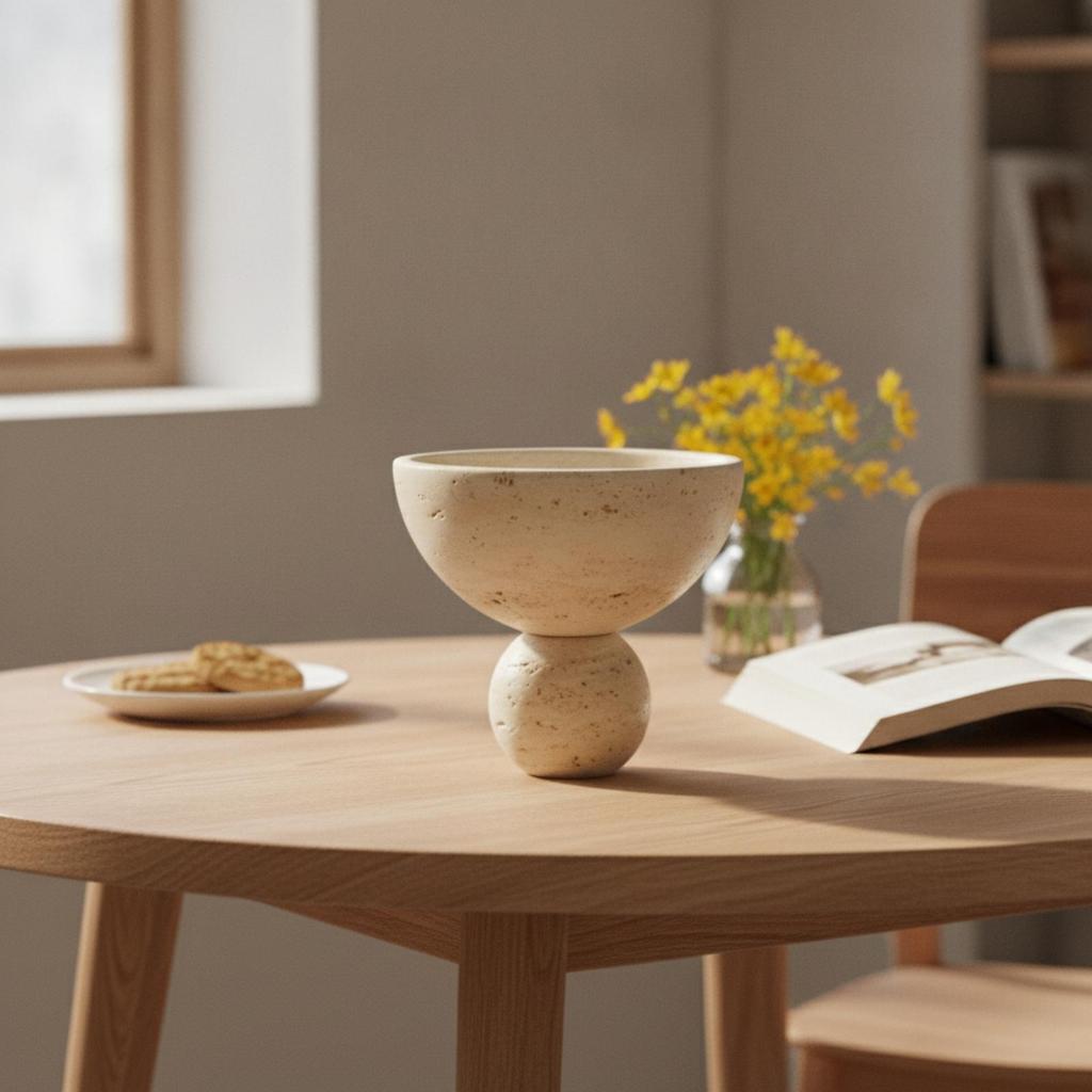 Decorative Pedestal Bowl Stone Catchall Compact Elegant Stable Sculptural
