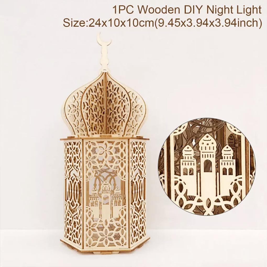 Ramadan Wooden Hollow Lantern Lights Decor For Eid Celebration Not Easy To Break And Durable. Home