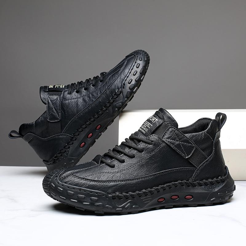 Hand-stitching Leather Men Boots Comfortable Casual Leather Shoes Men Ankle Boots