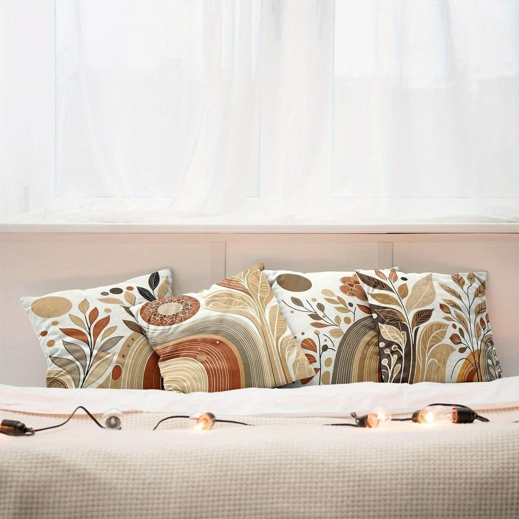Brown Retro Plant - Style Pillowcasebedroom Living Room Sofa Home Decor Polyester Cushion Cover With Zipper