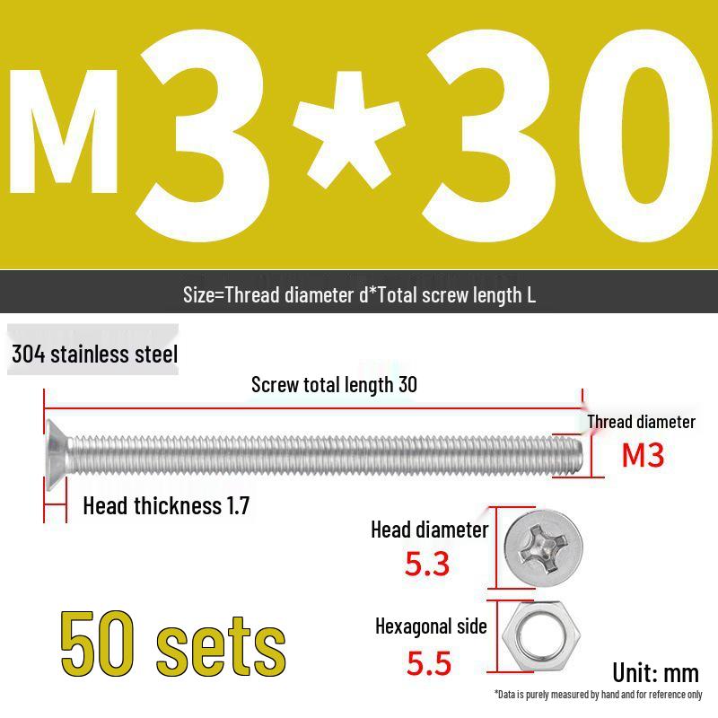 304 Stainless Steel Extra Long Phillips Flat Head Screws and Nuts Set (2M, 3M, 4M)