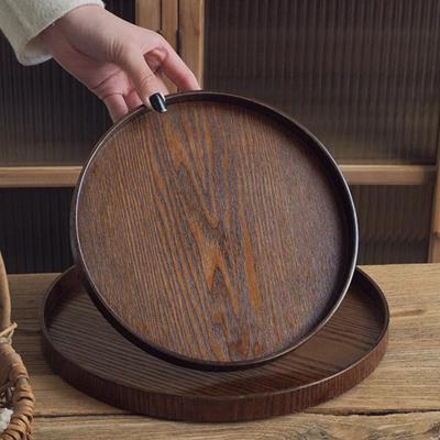 Food Tray Breakfast Dinner Vintage Round Serving Tray Wooden Wood Platte Tea Bathroom Organization Multi Purpose Storage Trays