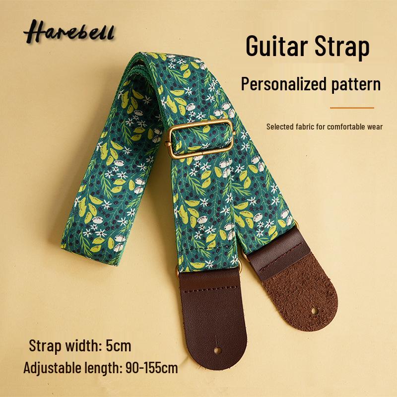 Retro Forest Style Faux Leather Guitar Strap with Green Leaf Vine Design 90-155 cm