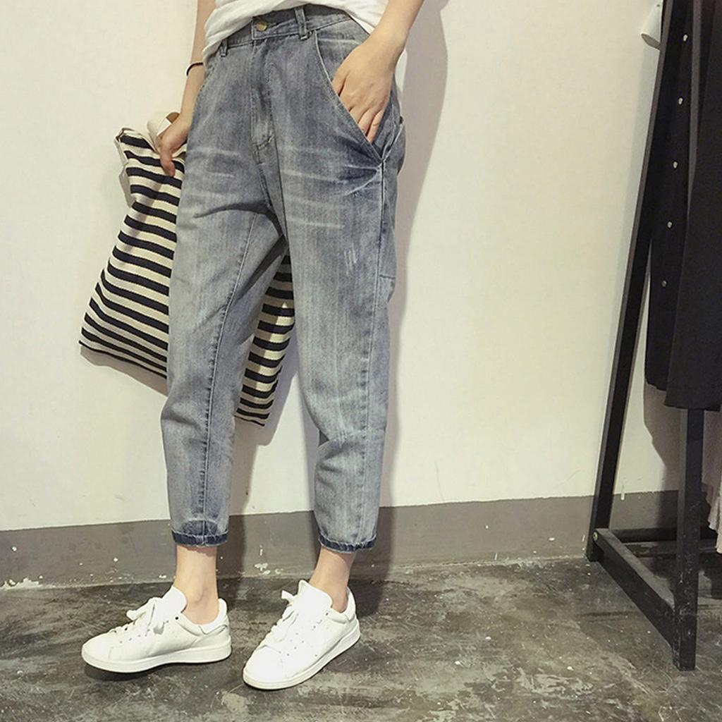 

Женские брюки большого размера, эластичные джинсы, свободные полуэластичные брюки M синий