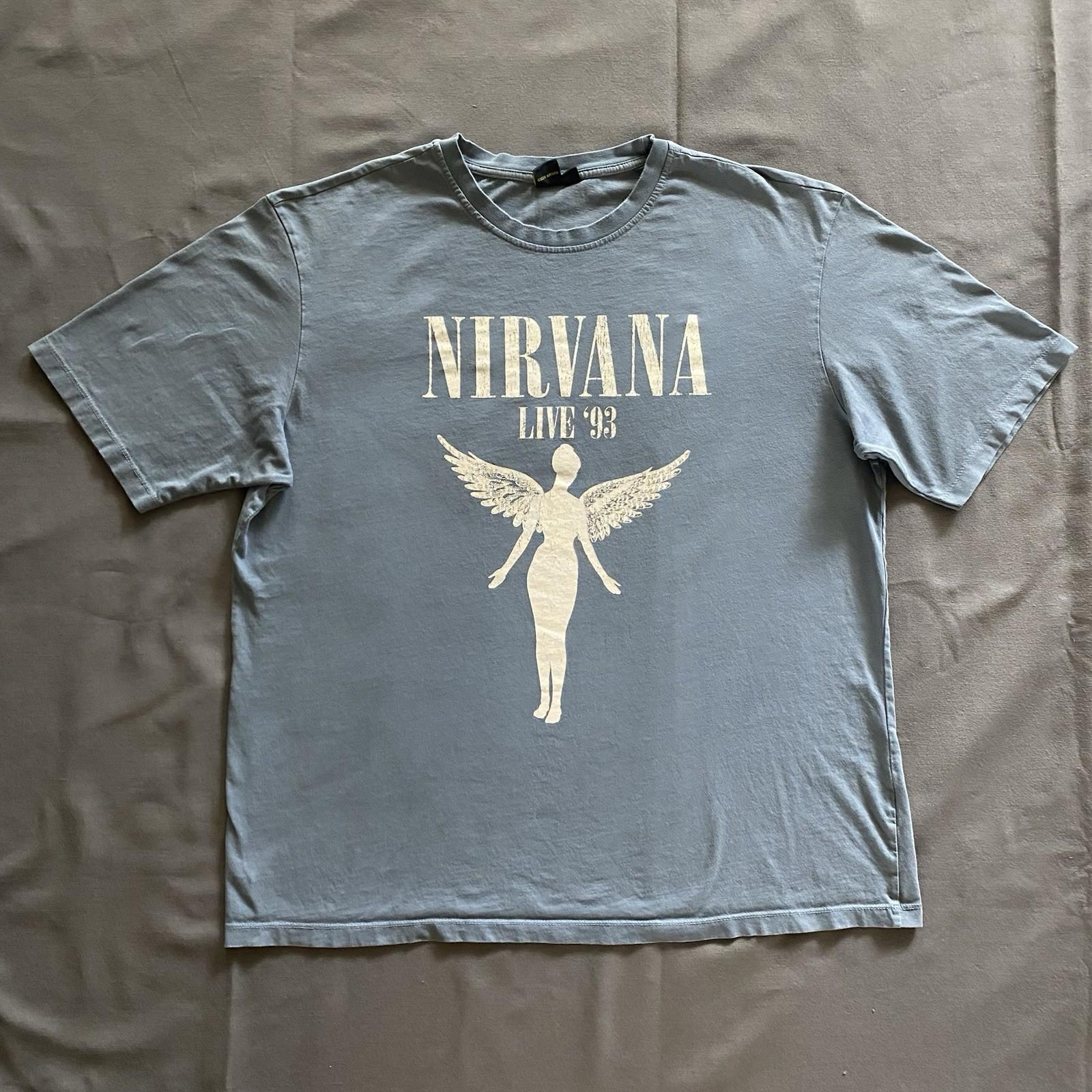 2020s Nirvana T Mens Size XL Blue Retro 1993 Live Utero Band Music Unisex T-Shirt XXXL