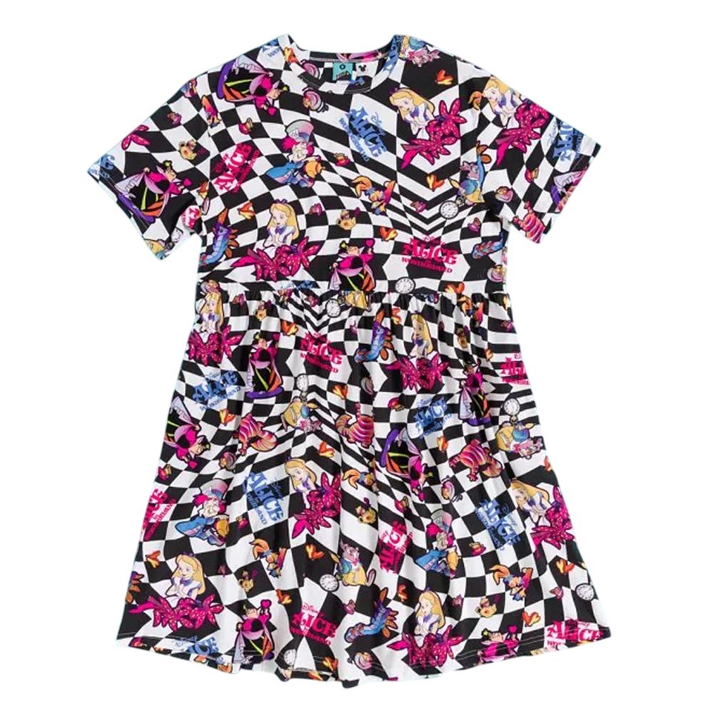 Alice In Wonderland Womens/Ladies Checked All-Over Print Smock Dress