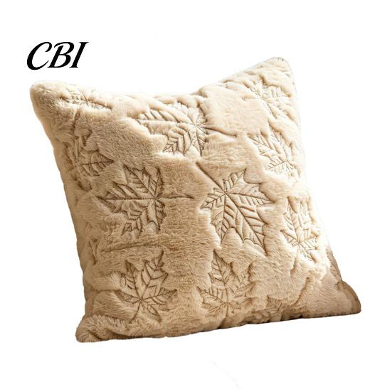 Cream Tone Bedding Accessories Fall Plush Cushion Cover, Pumpkin Maple Leaf Embroidery Throw Pillow Soft Skin Friendly Cases Autumn Farmhouse Case for