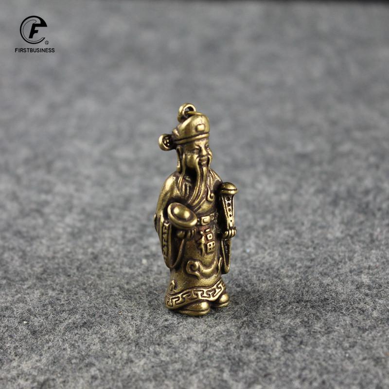 Copper vintage Lucky Statue Ornaments Home Decoration Accesories Chinese God of Wealth Feng Shui Figurines Key Chains Pendants