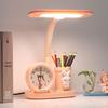 Children's Study Desk Lamp with Eye Protection, Clock, Pen Holder, and Large Light Source