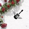 Black Metal Guitar Wings Wall Art Sculpture, Hollow Iron Wall Decor, Rustic Music Themed Hanging Sign for Living Room Home Office 12x12 Inch