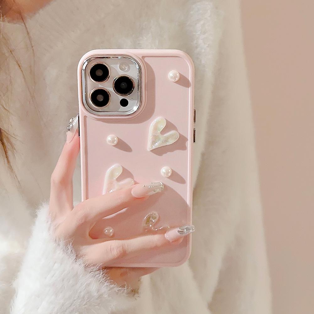 Pink Pearl Love 16promax Apple 17 Mobile Phone Case Iphone13 Three Dimensional Girl 11 Suitable for 12 Soft 14