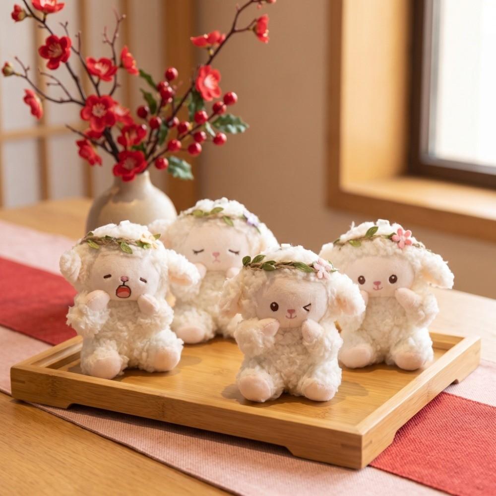 Sheep Mini Sheep Plush Keychain Wreath Flower Soft Lamb Doll Ornament Children Toys