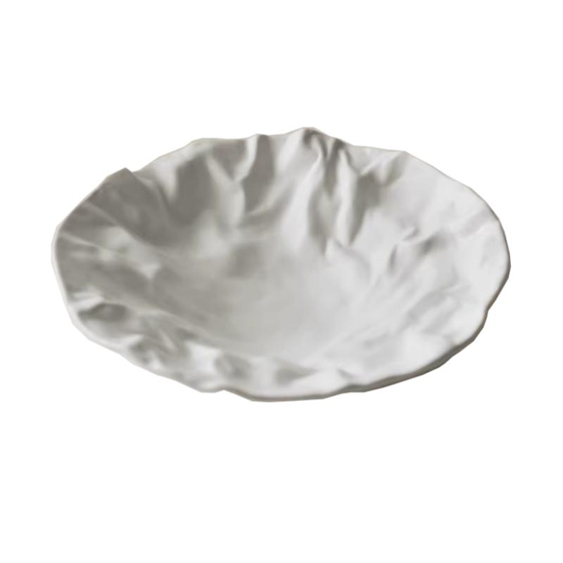 BRCeramic Fruit Plate Porcelain Plate Folded Pattern Dining Plates Dishes Kitchen Plates Dishes White Porcelain Tray TablewareEY