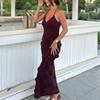 Sexy Knitted Halter Dress, V-neck, Figure-hugging, Three-dimensional Floral Beach Vacation Dress, Smock