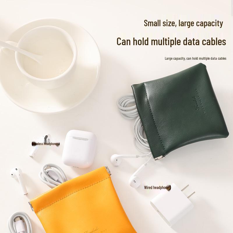 Portable Mini Coin Purse for Lipstick and Data Cable Storage with Automatic Drawstring Closure