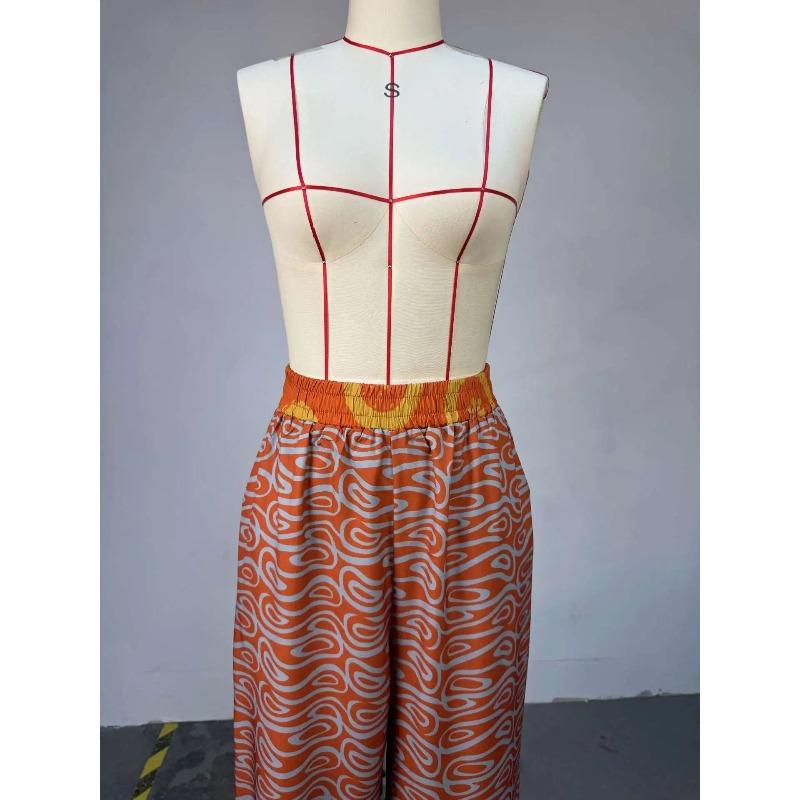 Women Pant Set Two Piece Sets V Neck Bat Sleeve Print Wide Leg Long Pants Casual Loose Elastic Waist Y2k Streetwear