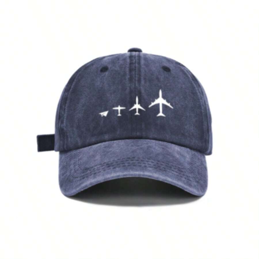 Minimalist Airplane Growth Pattern Vintage Washed Baseball Cap Unisex Adjustable Travel Aviation Hat