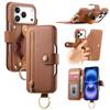 Luxury Zipper Cards Solt Wristband Wallet Leather Ring Holder Case For iPhone 17 Pro Max 16 Plus 15 14 13 12 Kickstand Bag Cover