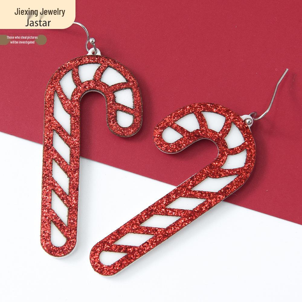 Red Acrylic Candy Cane Earrings - Simple Geometric Christmas Decorations for Women