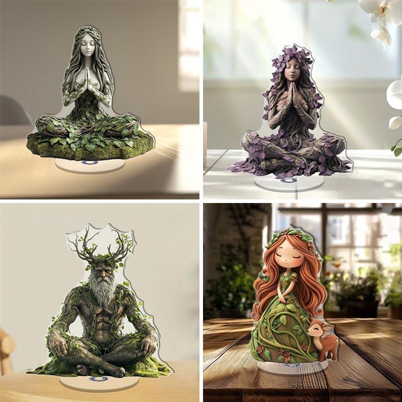2D Flat Rotating Acrylic Desktop Decor Forest Goddess Design Table Figurine Meditation Goddess Home/Office Decoration Perfect Gi