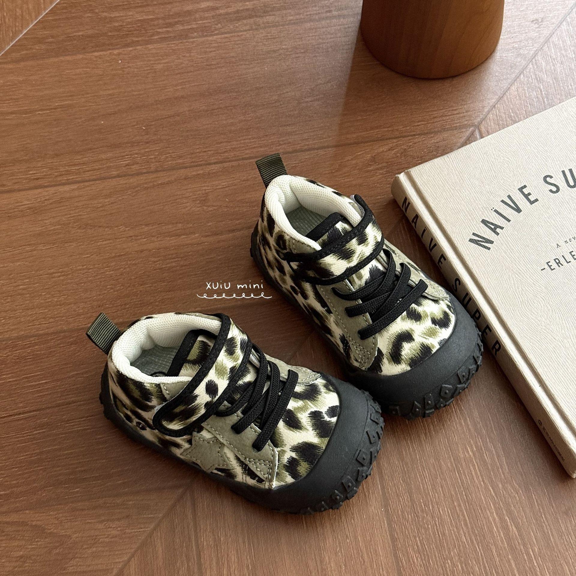 

XSHX Тканевые туфли с леопардовым принтом | Осенние высокие на липучке в ретро корейском стиле для мальчиков и девочек 30 зелёный