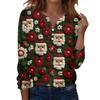 Women's Fashion Casual H Printed V-Neck Long Sleeve Decorative Button T-Shirt Tops