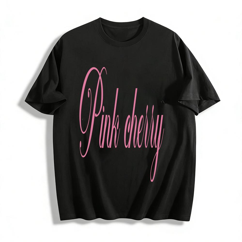 

Women s Pink Cherry Graphic Casual T-shirt Loose Fit Crew Neck Top for Daily Wear Streetwear Pure cotton T-shirt XXS