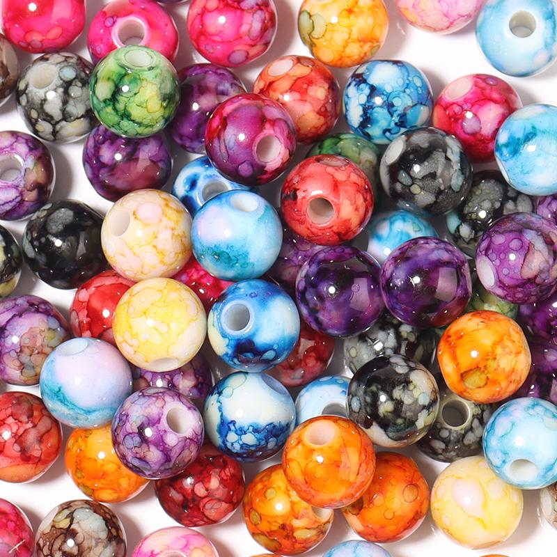 

50-100pcs/Lot 8/10/12mm Round Crackle Bead Acrylic Beads for Jewelry Making Multicolor Loose Beads DIY Bracelet Necklace 8mm--100pcs