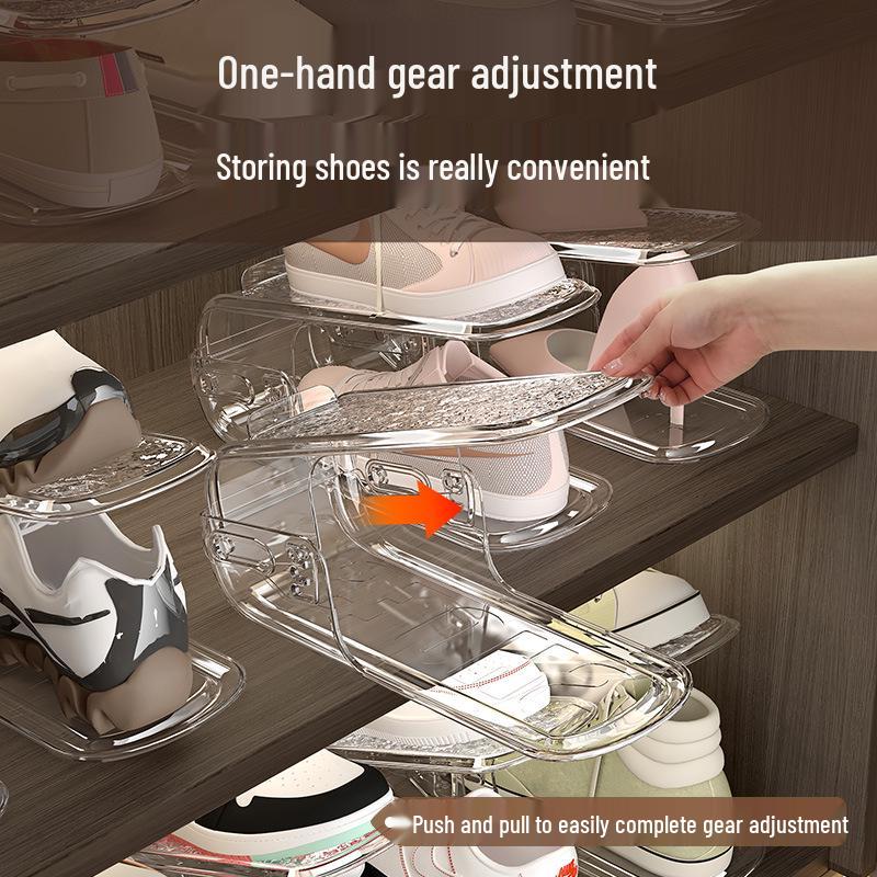Mid-Century Adjustable Double-Layer Transparent Shoe Rack Organizer